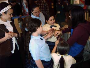 Petting a snake at the Wonder Lab